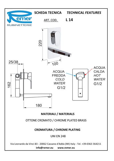 Miscelatore Lavabo Incasso Remer Class Line - Living Bagno Shop