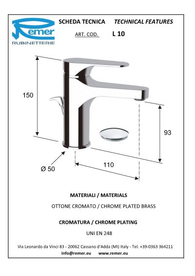 Miscelatore Lavabo Remer Class Line - Living Bagno Shop