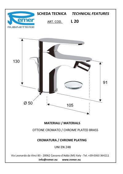 Miscelatore Bidet Remer Classline - Living Bagno Shop